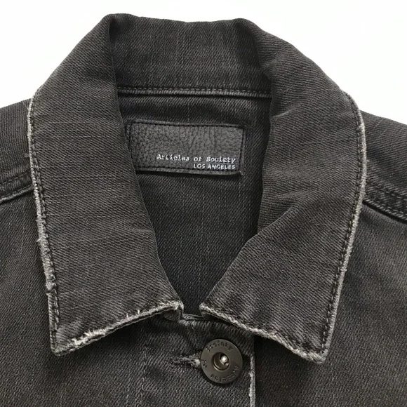 Articles of Society Factory Distressed Black Denim Jean Taylor Jacket Small - Picture 5 of 7
